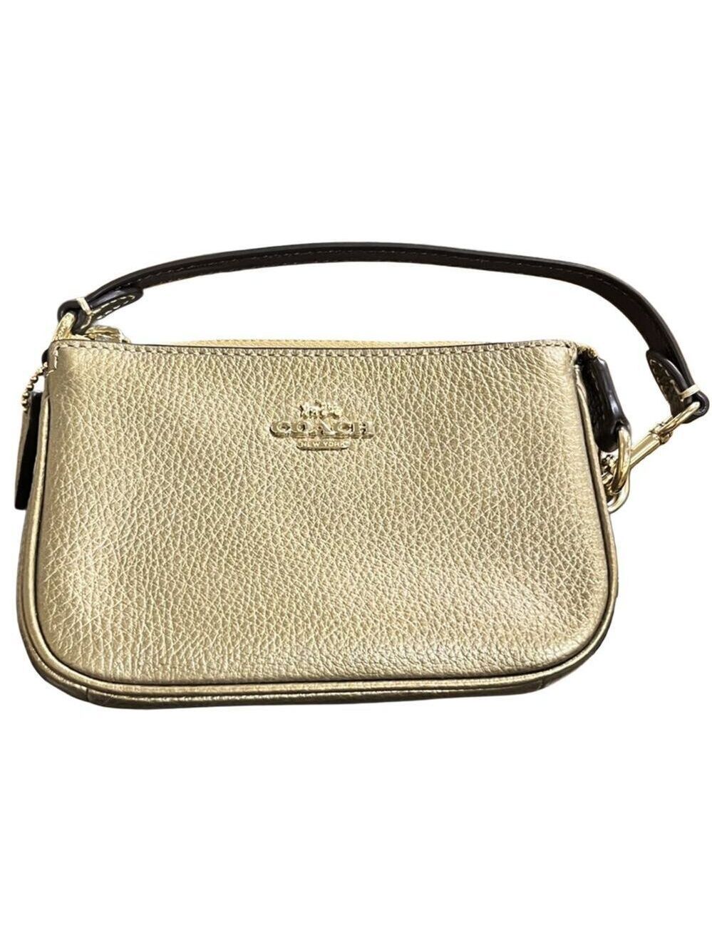 COACH METALLIC GOLD LEATHER NOLITA 15 CONVERTIBLE WRISTLET WALLET PYRITE PURSE